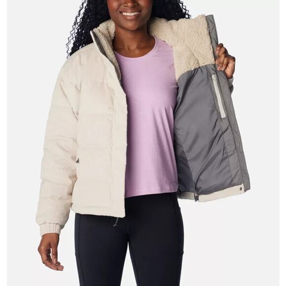COLUMBIA WOMEN'S RUBY FALLS CORDUROY DOWN JACKET SZ L CREAM BEIGE $240 - Picture 2 of 9